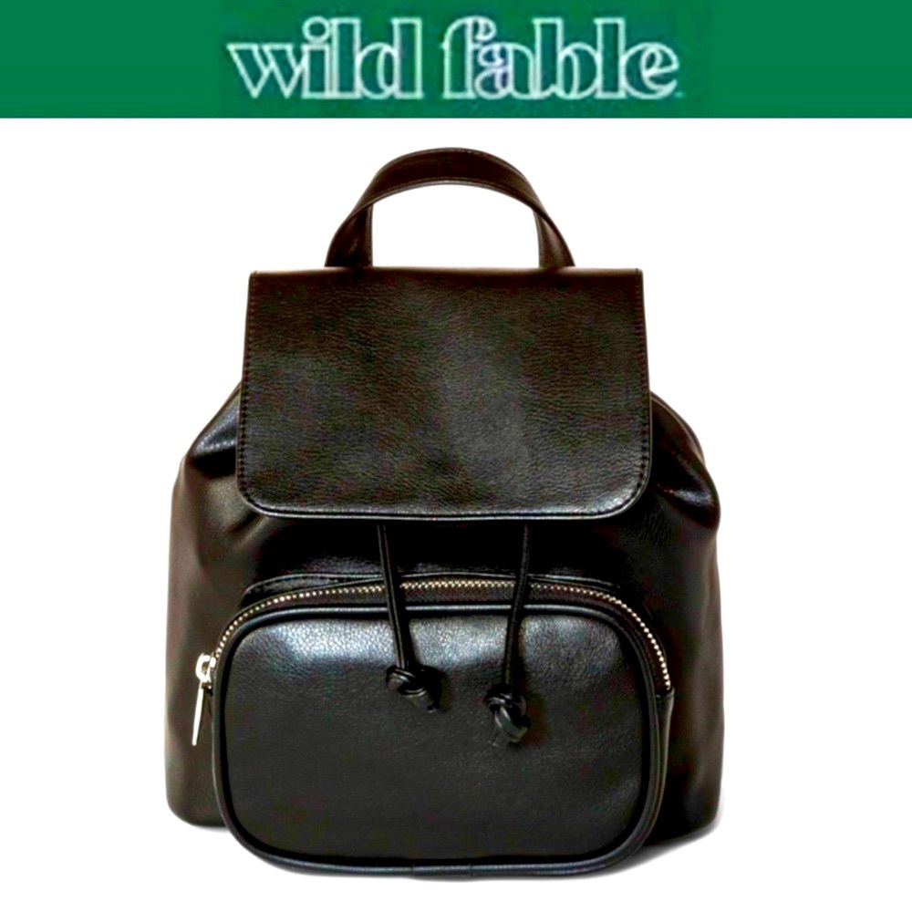 WILD FABLE for Target Mini Flap Faux Leather Backpack in black Size 9" NWT